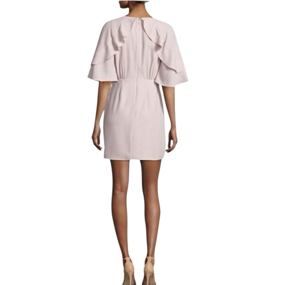 H by HALSTON Primrose Pink Flutter Sleeve Mini Dress | Wrap Surplice Ruffles 2 - Picture 7 of 8